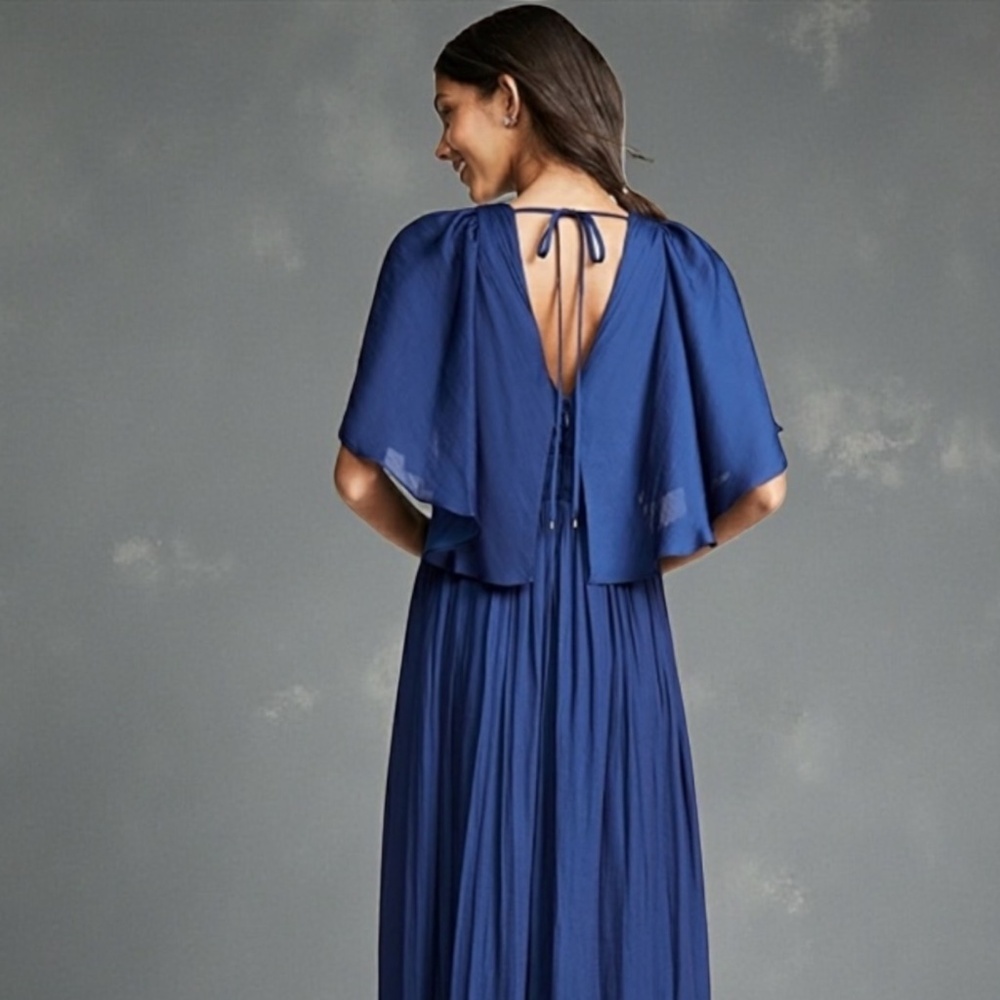 HALSON HERITAGE V-Neck Long Flowy Dress Evening Gown in Blue Size 2 - Picture 2 of 11